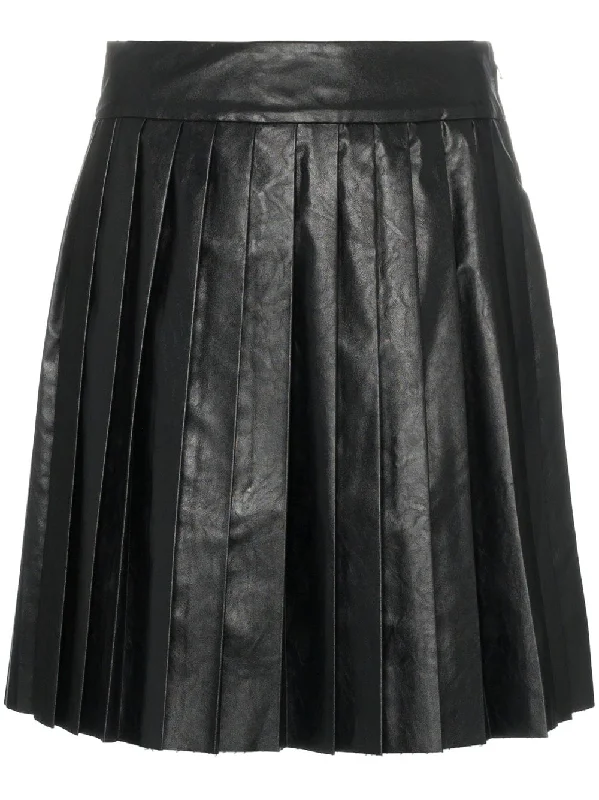 high waisted pleated faux leather mini skirt Button-front Mini Skirt