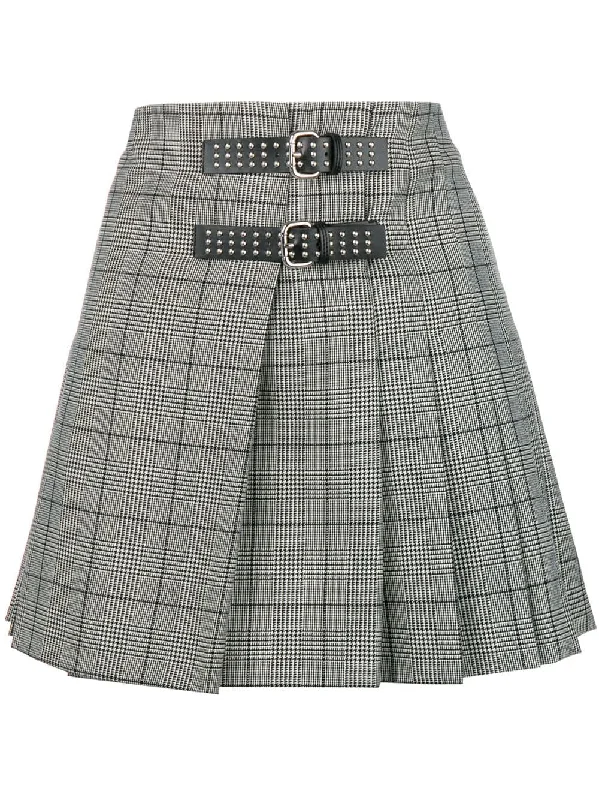 checked pleated mini skirt Black Mini Skirt