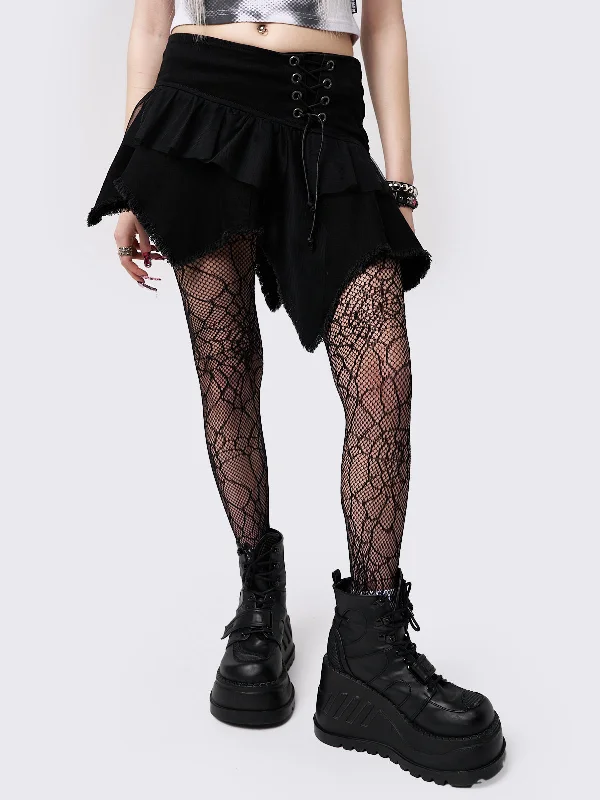 Cassandra Asymmetric Lace Up Mini Skirt Fringed Mini Skirt