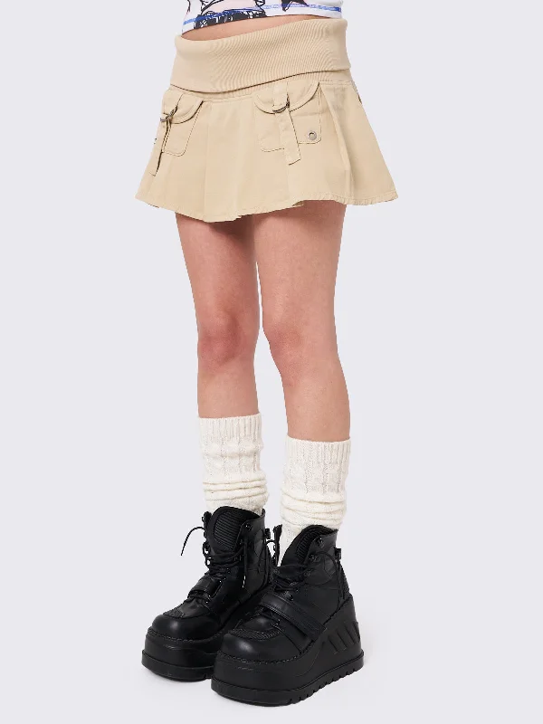 Ella Twill Pleated Mini Skirt Raw Hem Mini Skirt