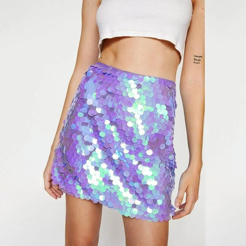 High Waist Glitter Sequin Mini Skirt Fitted Mini Skirt