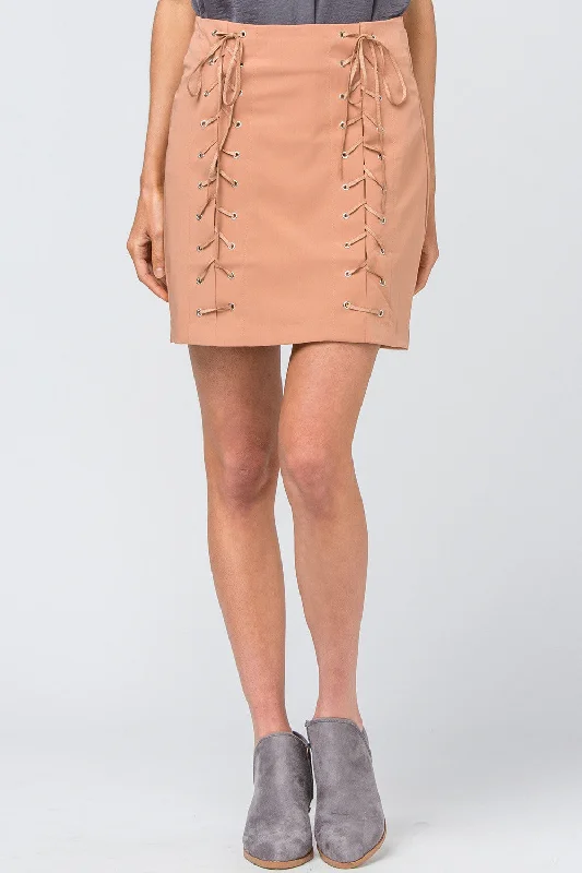 High Waist Grommet Mini Skirt, Desert Sand Retro Mini Skirt