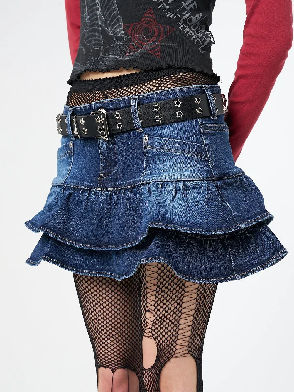 Kat Washed Blue Denim Y2K Mini Skirt Mini Skirt with Lace