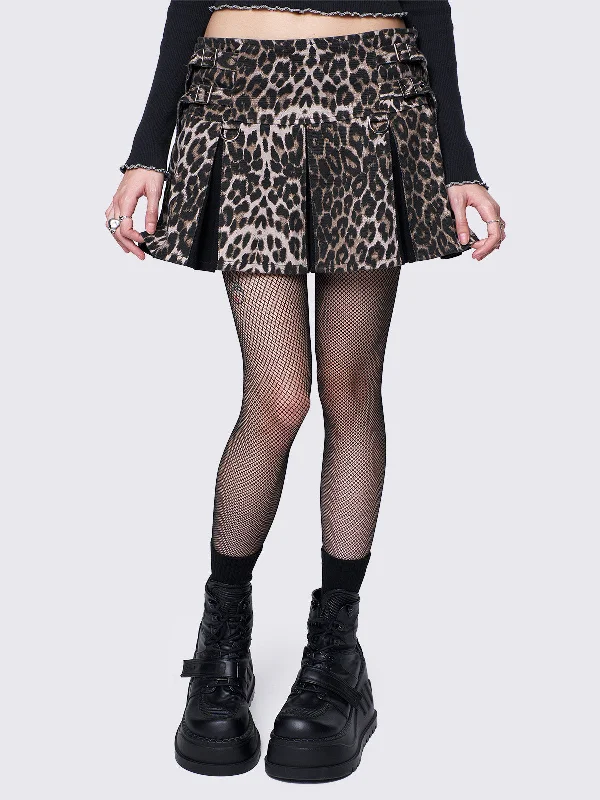 Sasha Leopard Mini Skirt Fitted Pleated Skirt