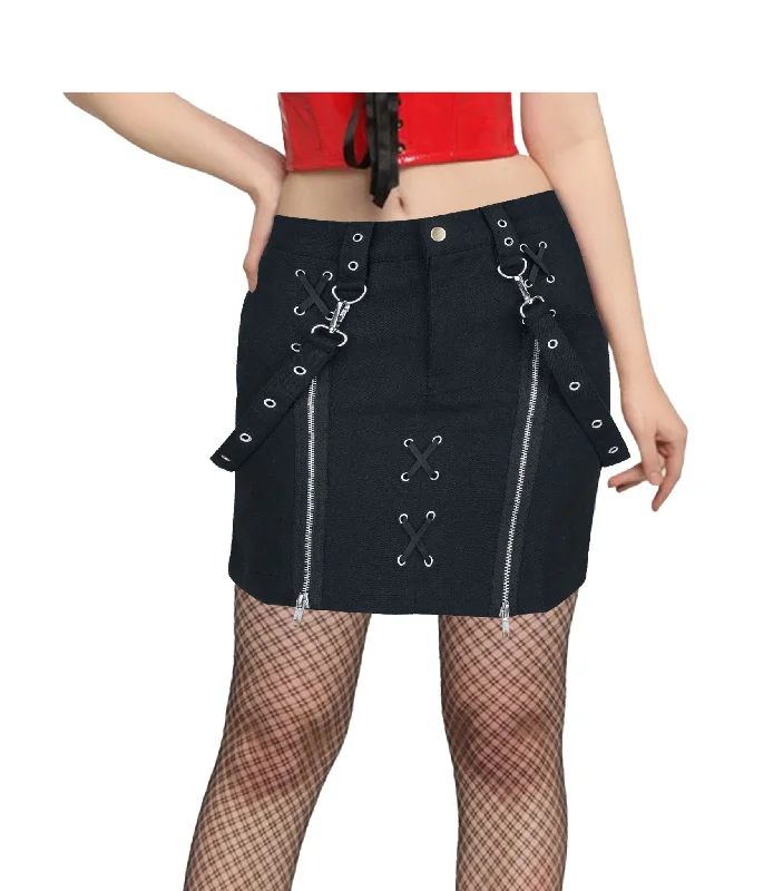 Women's Black Mini skirts  with Dual Zipper Detailing Mini Skirt Summer