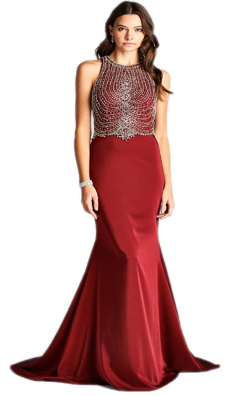 Aspeed Design - Bejeweled Halter Neck Trumpet Evening Dress Shein party dresses