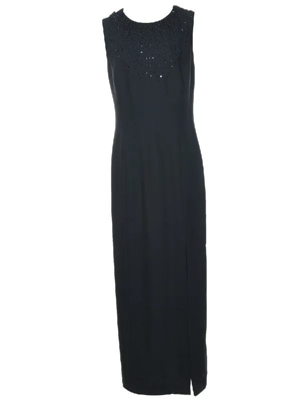 Beaded Black Sparkly Evening Dress - L Flowy party dresses