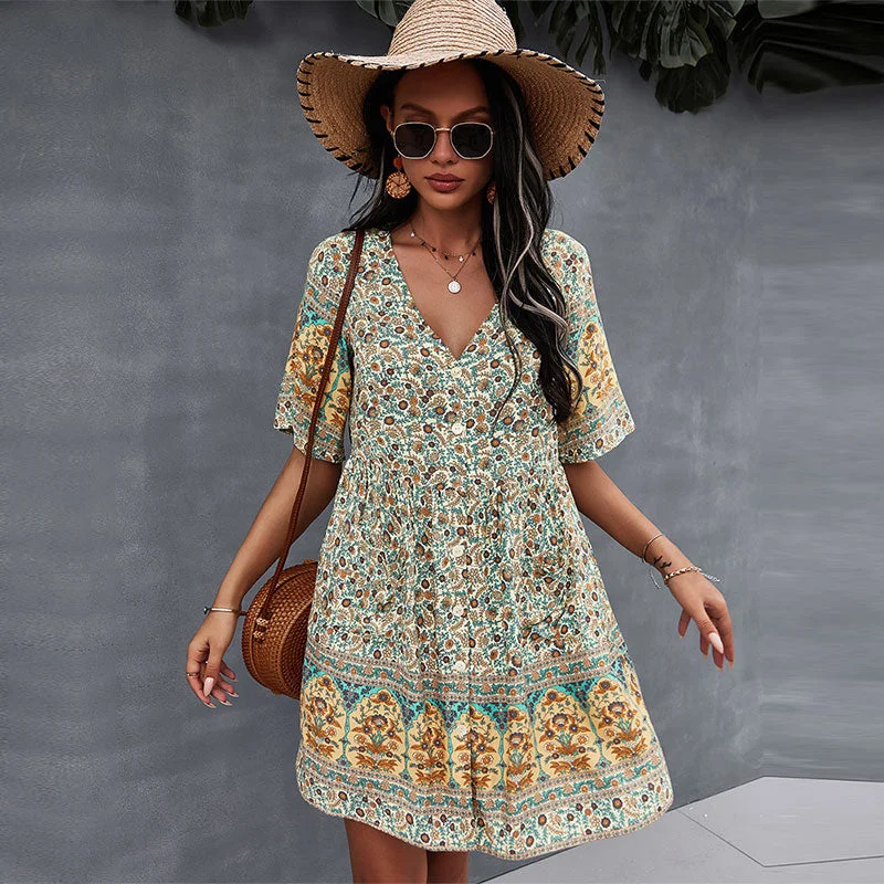 Amy Fashion - Short Sleeve Floral Print Fashion Sexy Dress Petite floral dresses