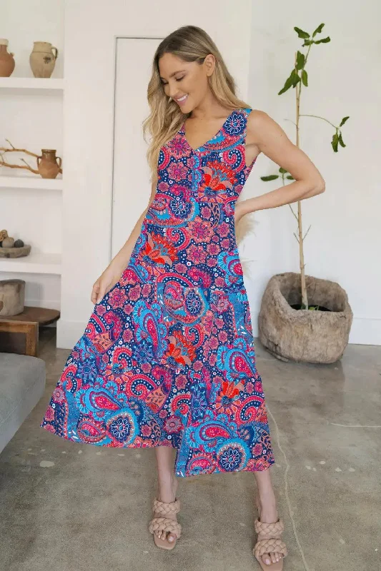 FAM-FAM Tiered Printed V-Neck Sleeveless Dress Boho floral dresses