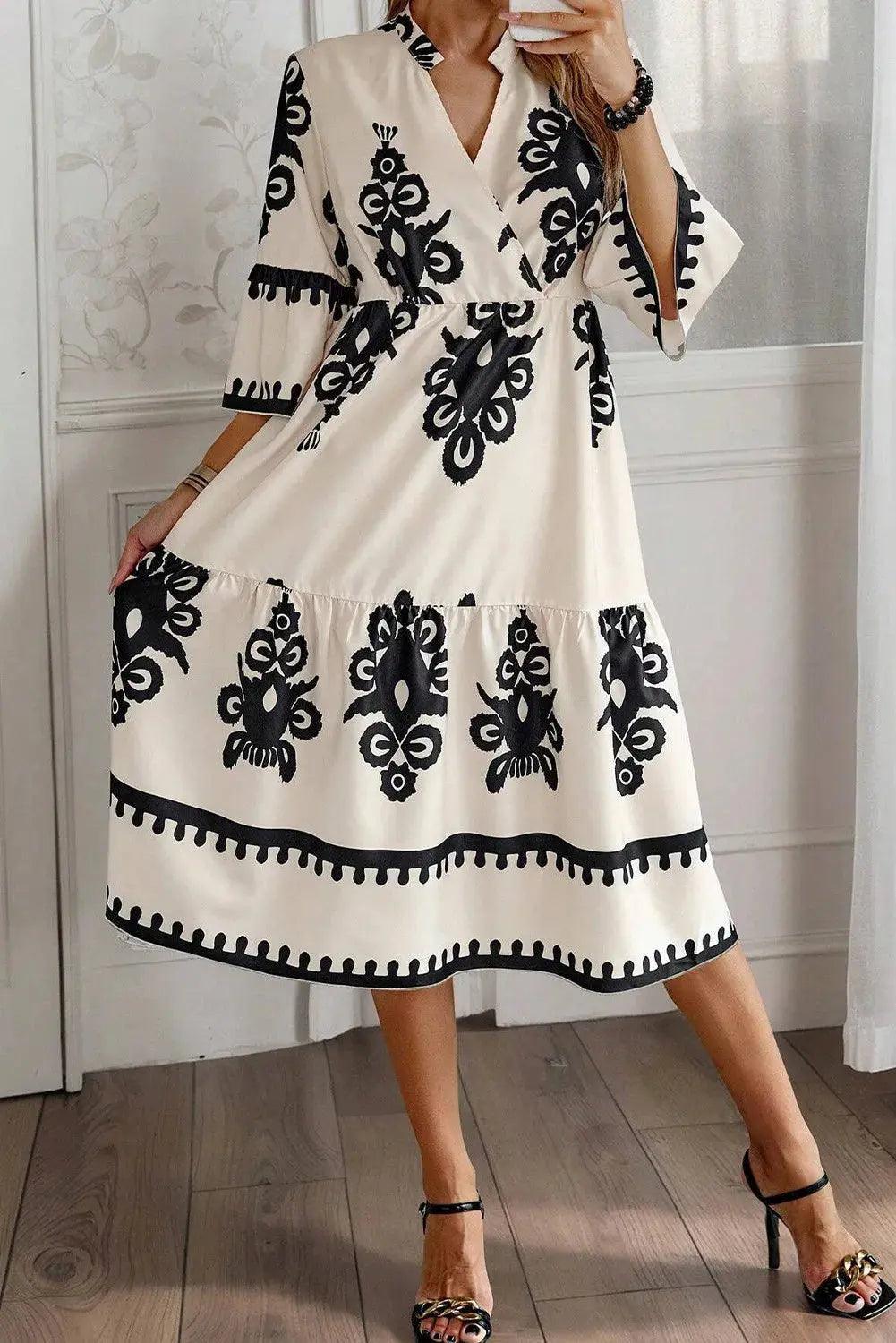 Printed Half Sleeve Knee Length Dress Wedding guest floral dresses