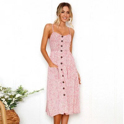 Amy Fashion - Backless Sleeveless Striped Dot Print Solid Dress Cheap floral dresses