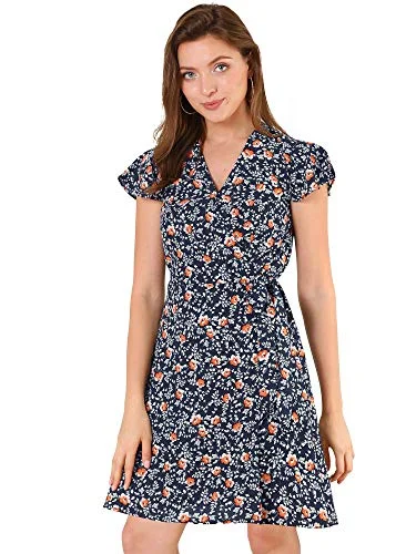 Women's Floral Leaves Ruffled Sleeve Tie Flare Faux Wrap Dress | Original Brand Revolve floral dresses