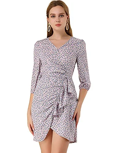 Women's Floral Printed V-Neck 3/4 Sleeve Ruffle Hem A-Line Dress | Original Brand Forever 21 floral dresses