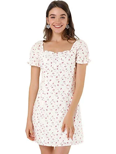 Women's Floral Puff Sleeve Neckline Ruched Front Ruffled Dresses | Original Brand Best floral dresses for plus size