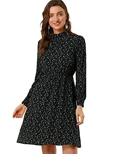 Women's Mock Neck Knee Length Long Sleeve A-line Floral Dress | Original Brand Forever 21 floral dresses