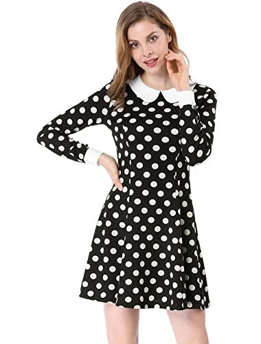 Women's Peter Pan Collar Contrast Printed A-Line Short Dress | Original Brand Brunch floral dresses