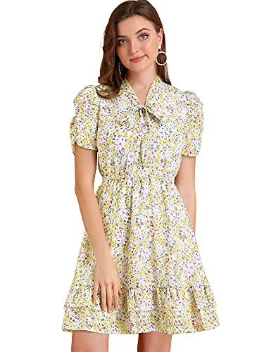 Women's Ruffle Hem Fit and Flare Tie Neck Floral Dress | Original Brand Fashion-forward floral dresses