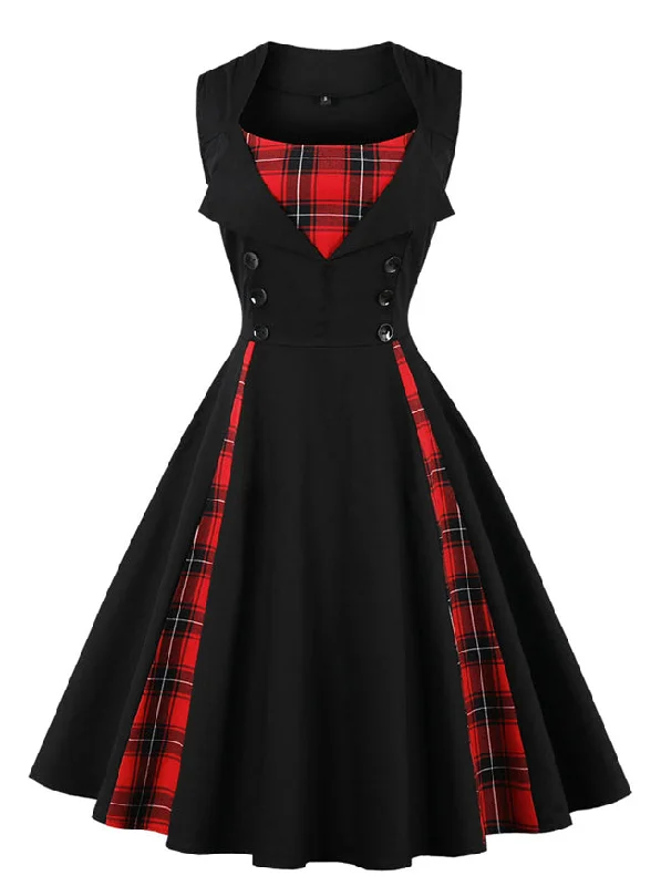 1950s Style Retro Rockabilly Dress with Plaid Patchwork Formal unclassified dresses