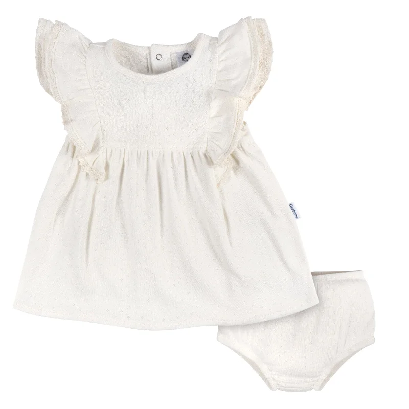 2-Piece Baby Girls Ivory Dress & Diaper Cover Set Beaded unclassified dresses