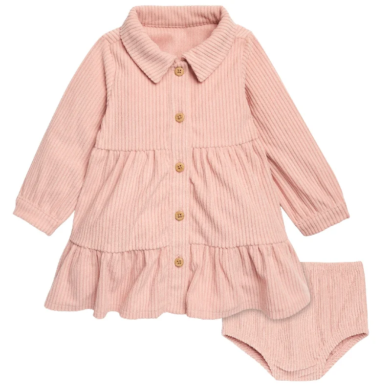 2-Piece Baby Girls Peach Corduroy Dress Set Smocked unclassified dresses