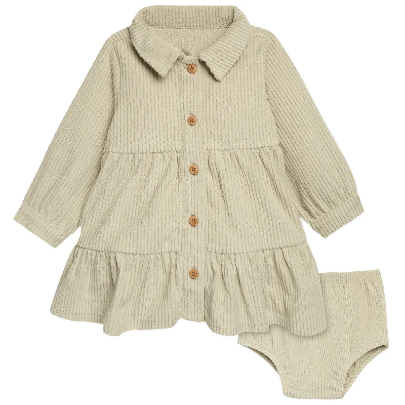 2-Piece Baby Girls Sage Corduroy Dress Set Tulle unclassified dresses