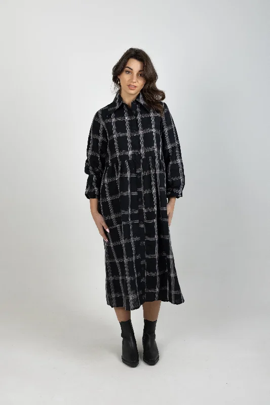 ALEAH DRESS BLACK PLAID Ruffled unclassified dresses