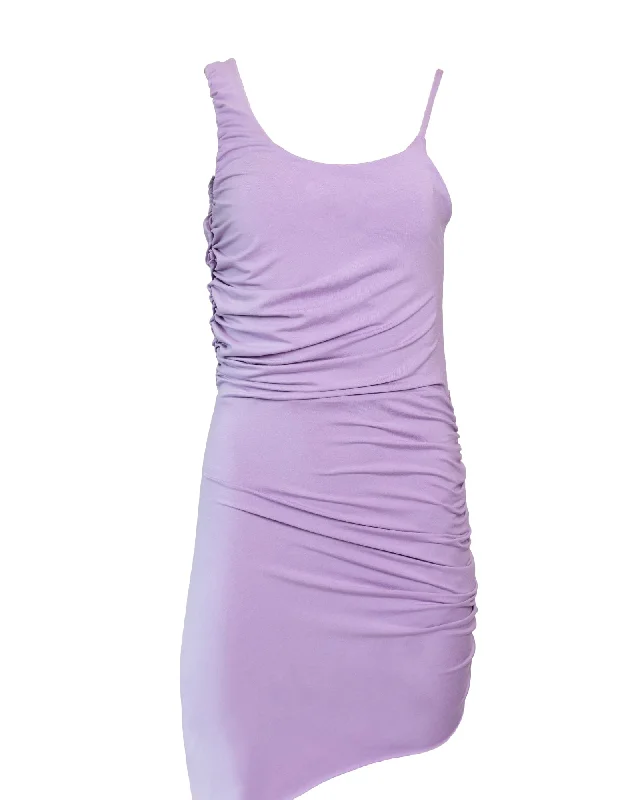 Asymmetrical Ruched Dress | Purple Preppy unclassified dresses