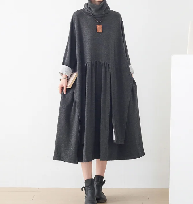 Black Cotton High Collar Autumn Women Dresses Casual Women DressesSSM97219 Formal unclassified dresses