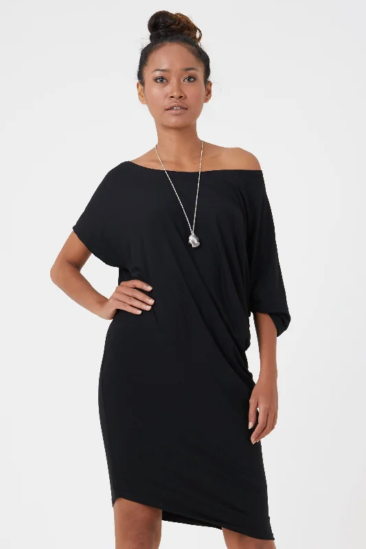 Women's Jersey Asymmetrical Dress in Black | Adele Mesh unclassified dresses