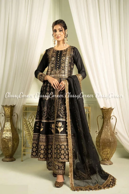 Black Katan Embroidered Readymade Suit Anniversary unclassified dresses