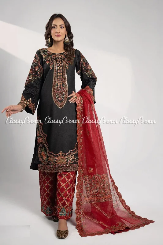 Black Katan Embroidered Salwar Kameez Graduation unclassified dresses