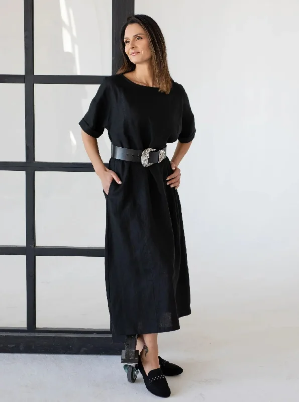 Black Linen Dress 'Irma' Striped unclassified dresses