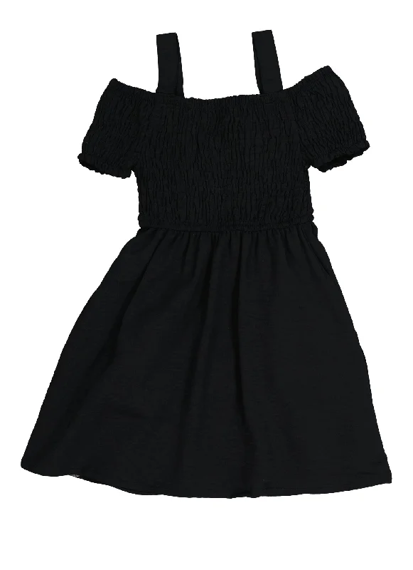 Little Girls Smocked Cold Shoulder Dress A-line unclassified dresses