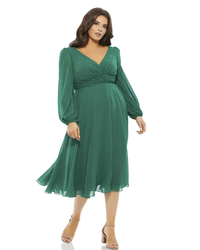 Chiffon Bishop Sleeve Dress Surplice Dress | Emerald Green Elegant unclassified dresses