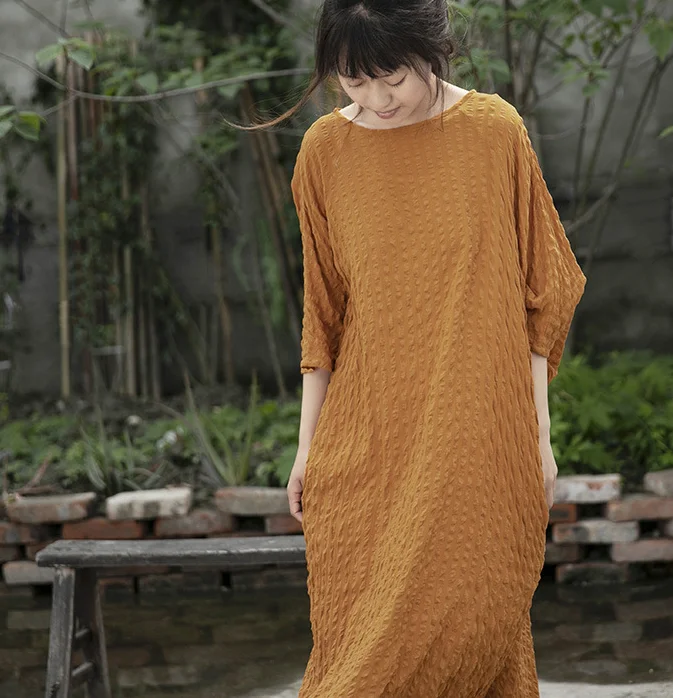 Wrinkled Cotton Silk Linen Women Dresses Casual Women Dresses Bat Sleeve SSM97215 Floral unclassified dresses