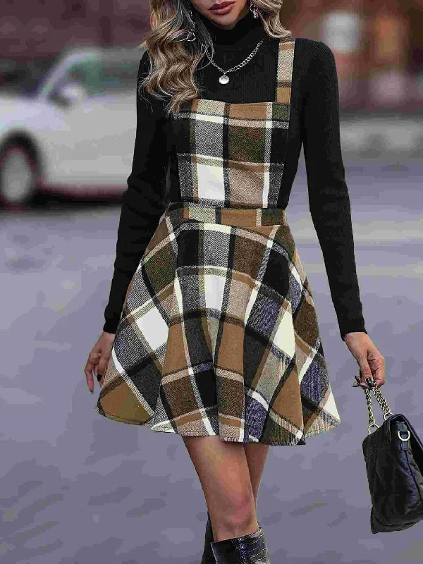 Crisscross Plaid Wide Strap Overall Dress Sequin unclassified dresses