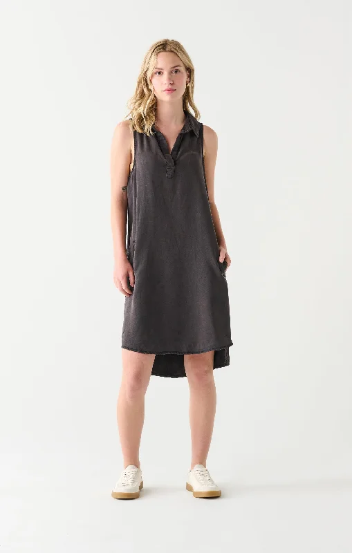 DEX SP24 A-LINE TENCEL KNEE LENGTH DRESS IN NEW BLACK WASH A-line unclassified dresses