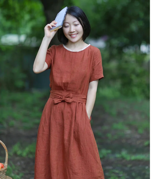 Red Women Dresses Casual Summer Linen Women Dresses SJ97215 Women's unclassified dresses