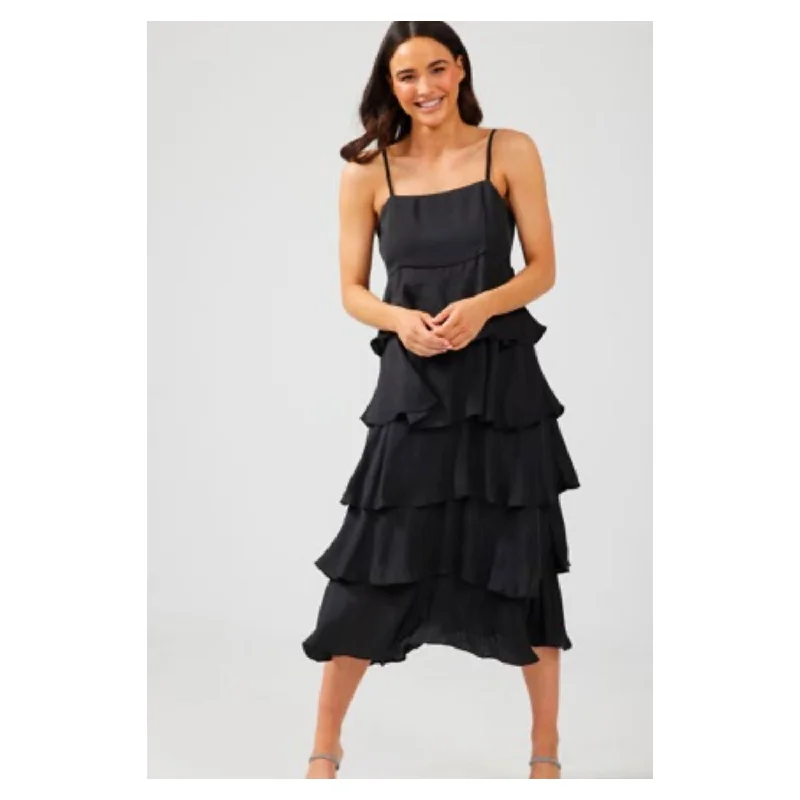 Dress Inspiration Tiered - Black Silky Short unclassified dresses