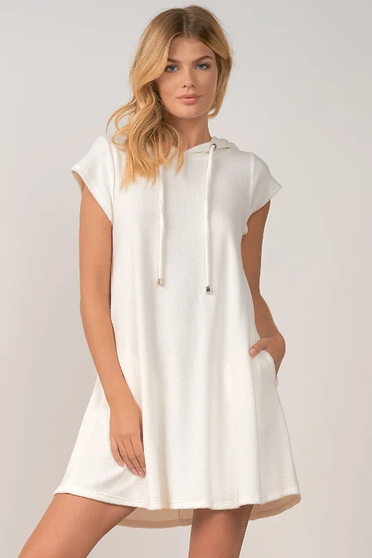 ELAN S22 Dress Cap Slv Hoodie IN TERRY IN WHITE Satin unclassified dresses