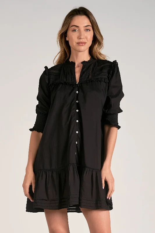 ELAN SP 24  Dress L/S Frill Button IN BLACK Winter unclassified dresses