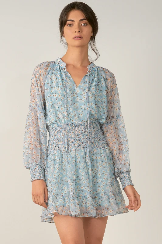 ELAN SP22 2 Dress L/S Smock Waist IN BLUE FLEUR Earthy tone unclassified dresses