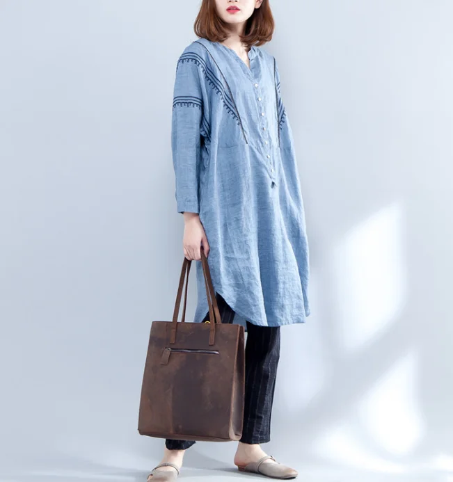 Embroidered Blue Loose Fall Dresses Casual Women Dresses SSM97213 Stylish unclassified dresses