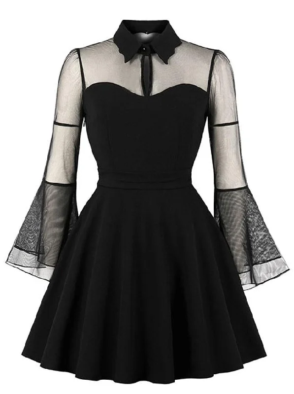 Gothic Black See-through Flare Sleeves Halloween Vampire Dress For Women Denim unclassified dresses