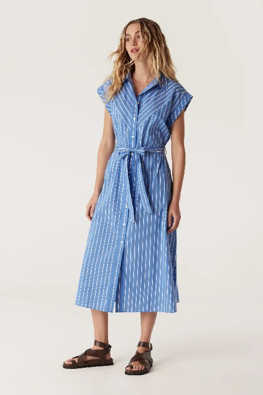 Felicity Stripe Poplin Dress - Blue Stripe Velvet unclassified dresses