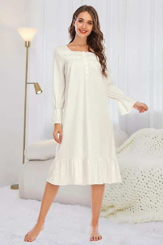 Flounce Sleeve Ruffle Hem Night Dress Neutral tone unclassified dresses