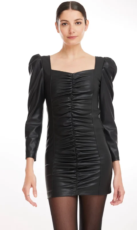 Generation Love - Estelle Vegan Leather Ruched Dress - Black Formal unclassified dresses