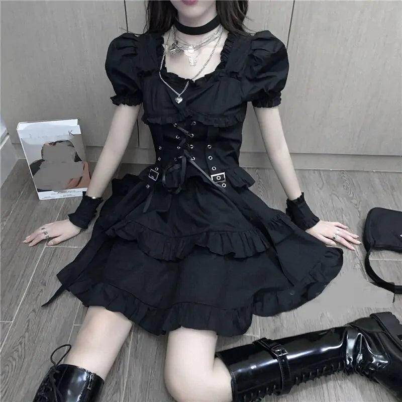 Gothic Women Black Dress Tiered unclassified dresses