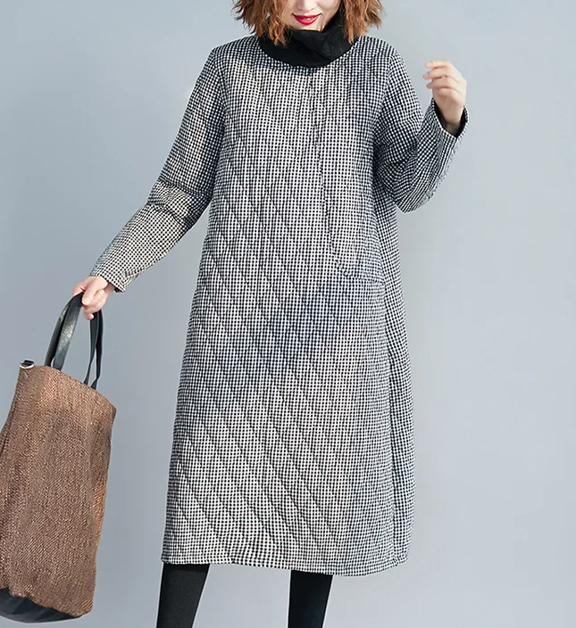 Gray Checked Dresses Loose Fall Dresses Casual Women Dresses SSM97213 Chic unclassified dresses