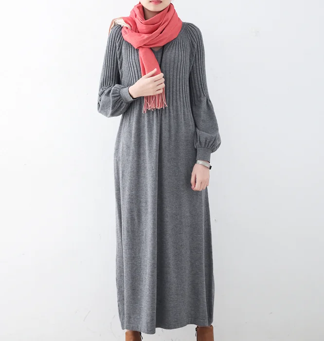 Gray High Collar Pleated Autumn Women Dresses Casual Women DressesSSM97219 High-end unclassified dresses